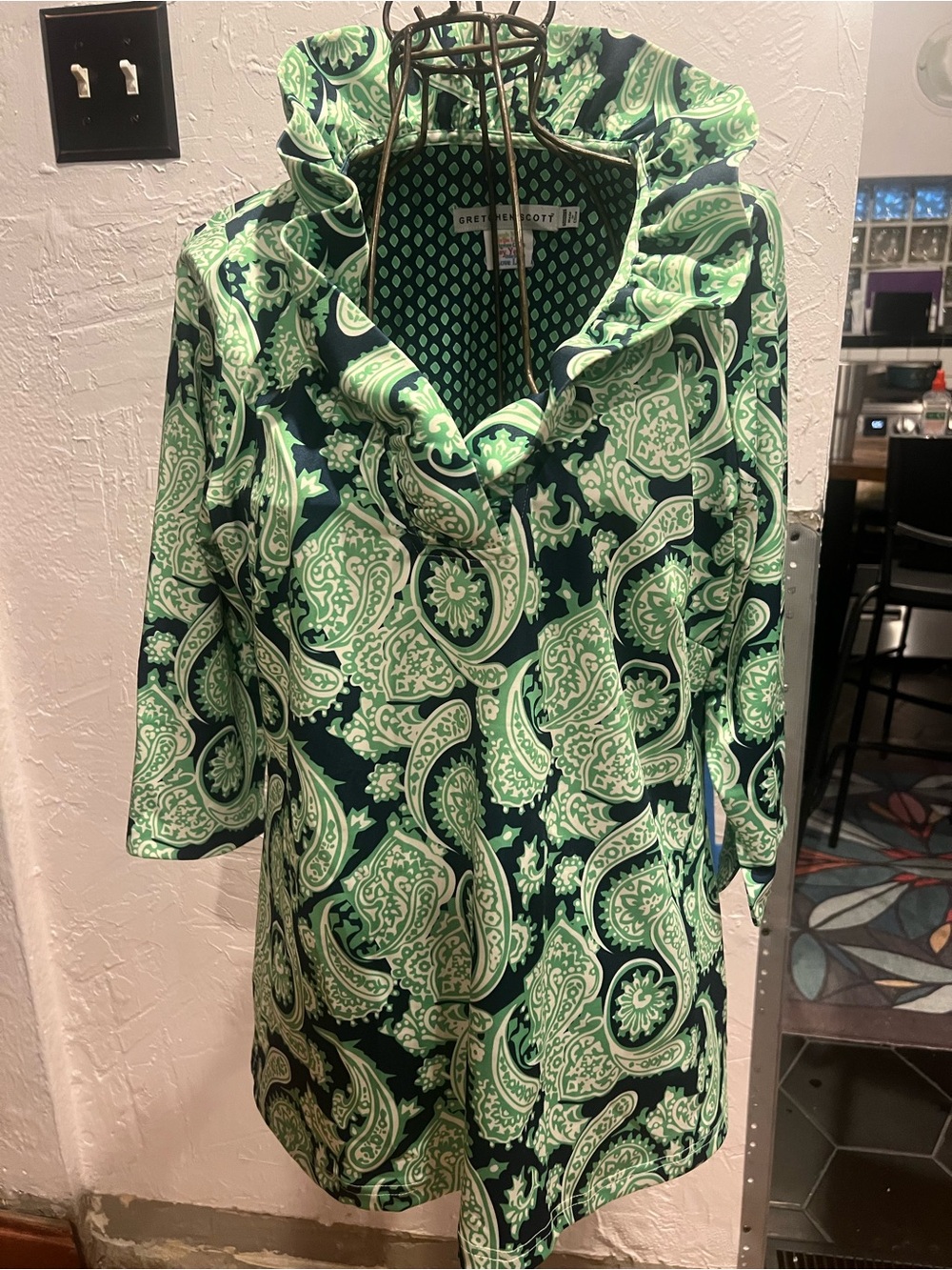 Gretchen Scott Designs Green Paisley Ruffle-Collar Tunic XXL